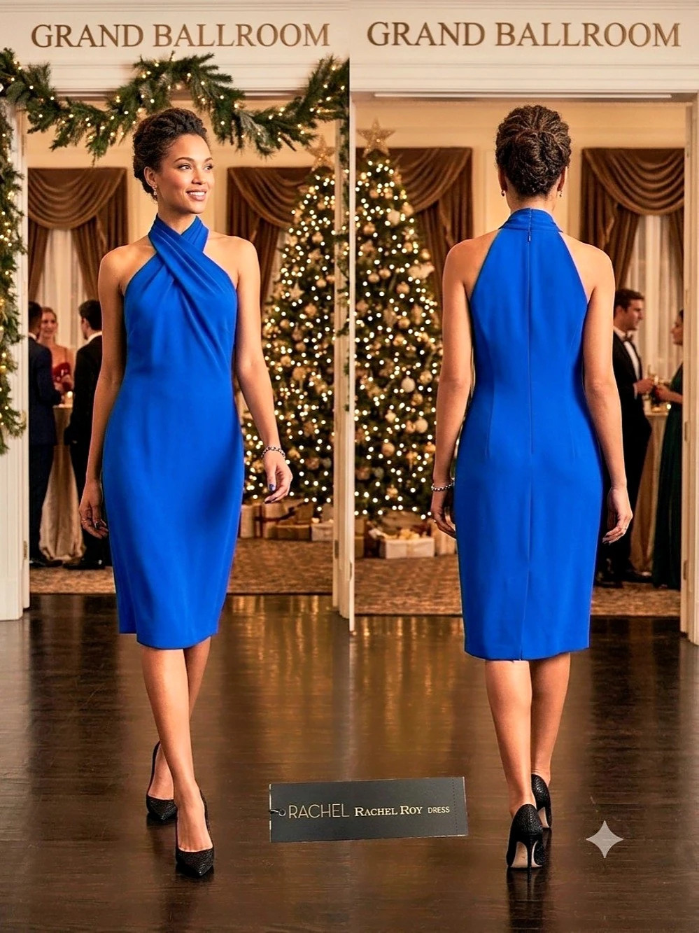 Rachel Roy Halter Dress Blue Halter Midi Dress Size XL NWT